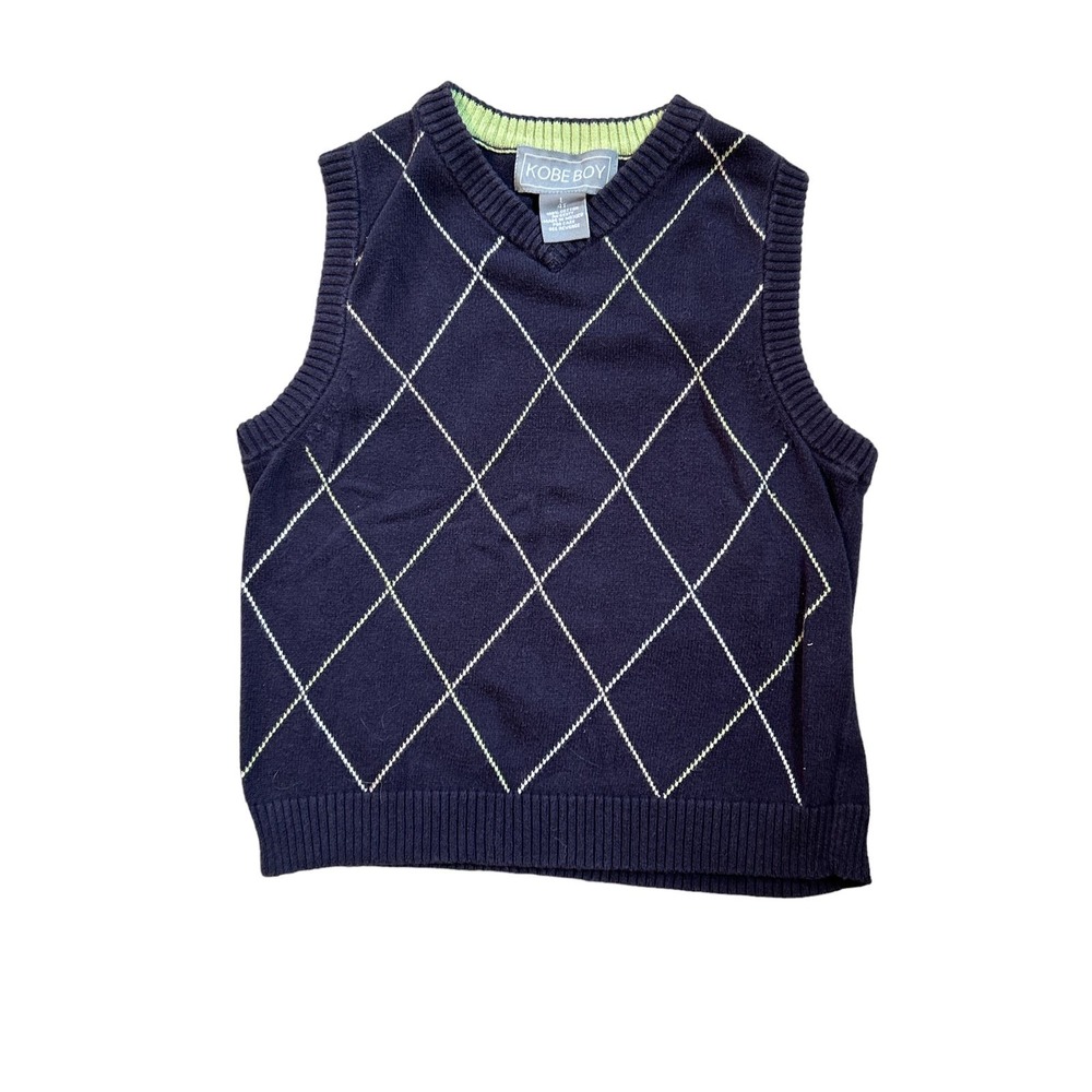 Kobe Boy Little Boy's Blue Plaid Vest Size Large L 4 Toddler 4T Easter Church